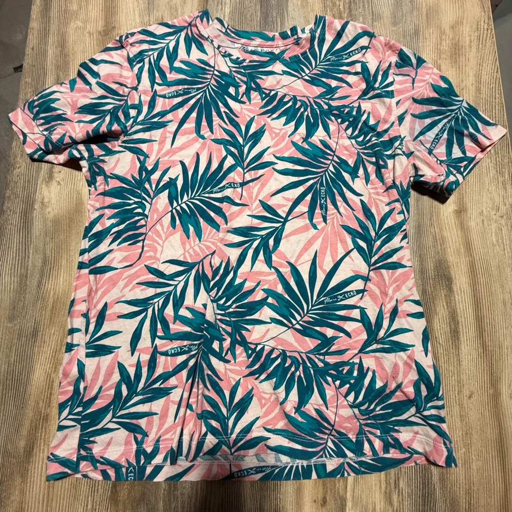 Y2K Marc Ecko T-Shirt Pink Teal Tropical Palm Leaf Surfchic